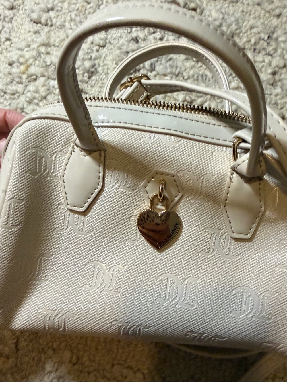 Juicy Couture White Monogram Satchel Handbag with Heart Charm - Picture 3 of 9